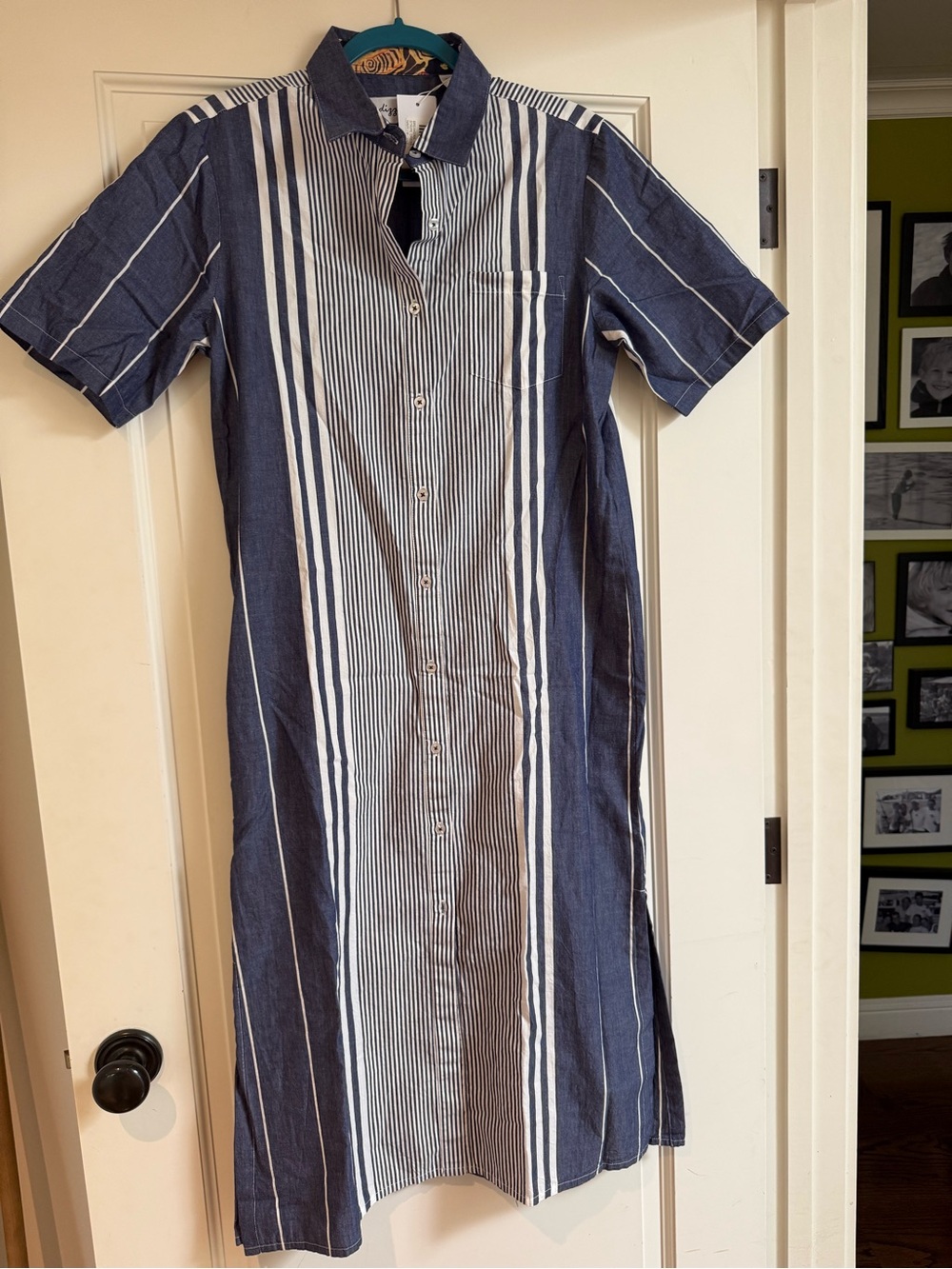 Women’s Navy and White Striped Midi Shirt Dress Dizzy Lizzie